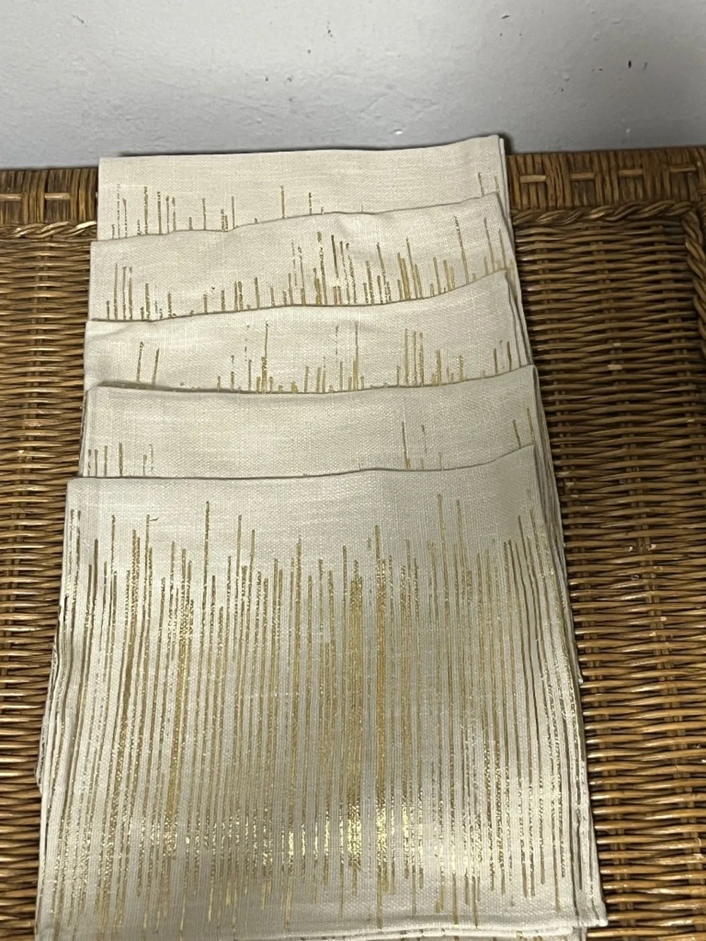 West Elm.  Beige and Gold metallic Thread Dinner Napkins.  Set of 5
